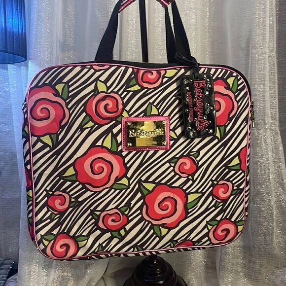 Betseyville betsey johnson roses & zebra print animal laptop/computer bag padded - Picture 1 of 10